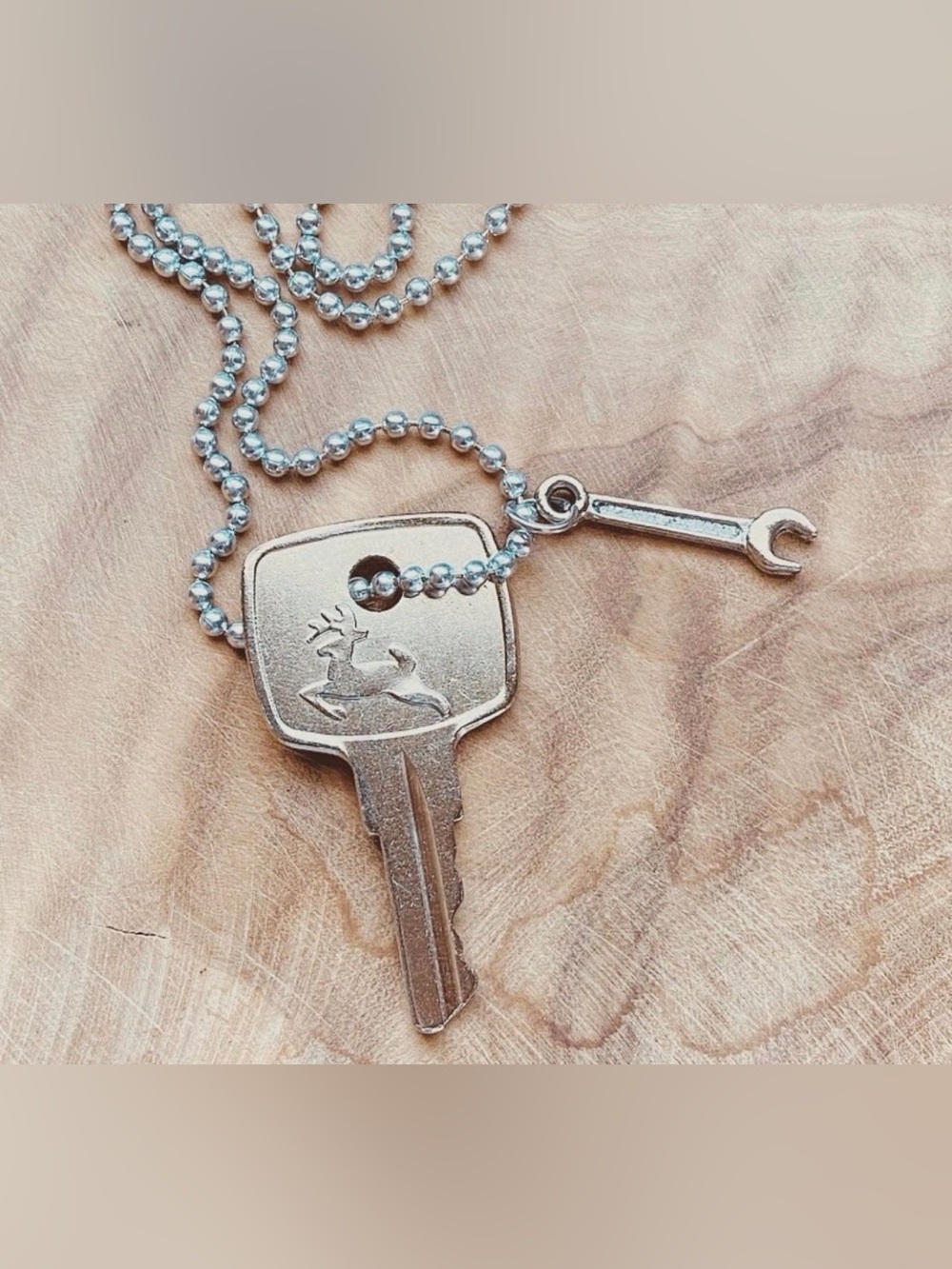 Authentic John Deere Tractor key necklace AR51481 keychain wrench charm